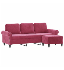 Canapé à 3 places et repose-pieds Rouge bordeaux 180 cm Velours