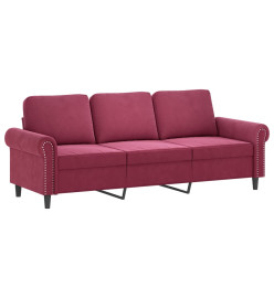 Canapé à 3 places et repose-pieds Rouge bordeaux 180 cm Velours