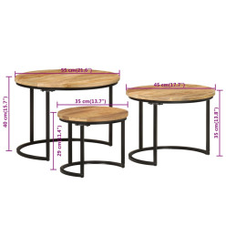 Tables gigognes 3 pcs bois de manguier massif brut