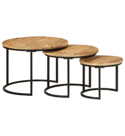 Tables gigognes 3 pcs bois de manguier massif brut