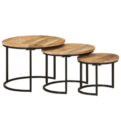 Tables gigognes 3 pcs bois de manguier massif brut