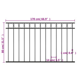 Panneau de clôture Acier 1,7x0,8 m Noir