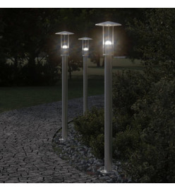 Lampadaires d'extérieur 3 pcs argenté 100 cm acier inoxydable