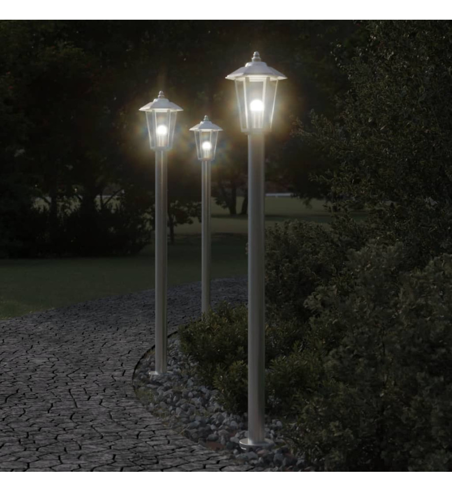 Lampadaires d'extérieur 3 pcs argenté 120 cm acier inoxydable