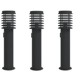 Lampadaires d'extérieur avec sortie 3 pcs noir acier inoxydable