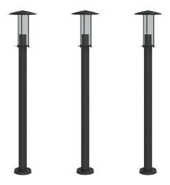 Lampadaires d'extérieur 3 pcs noir 100 cm acier inoxydable