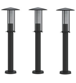 Lampadaires d'extérieur 3 pcs noir 60 cm acier inoxydable