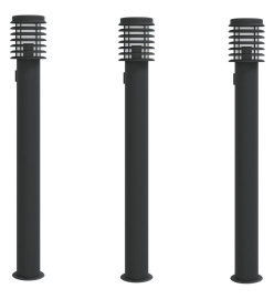 Lampadaires d'extérieur avec sortie 3 pcs noir acier inoxydable