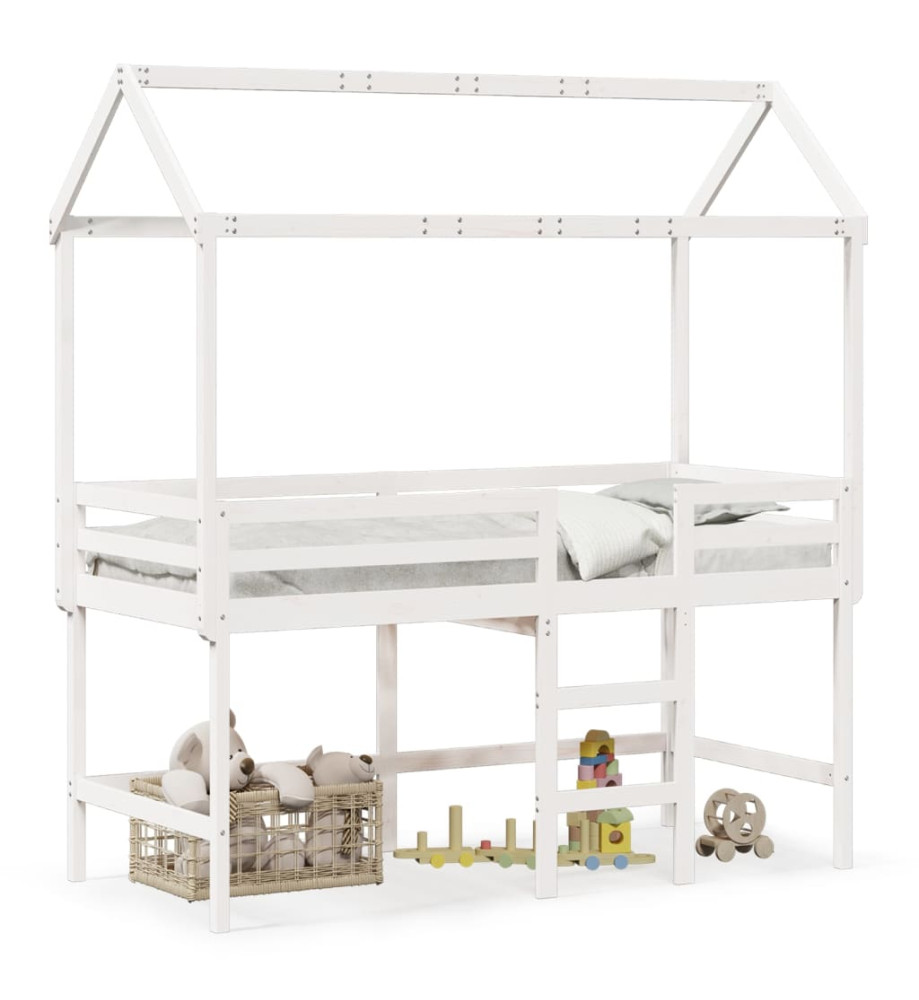 Lit superposé et échelle et toit blanc 90x200cm bois pin massif Lit superposé et échelle et toit blanc 90x200cm bois pin massif