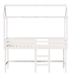 Lit superposé et échelle et toit blanc 90x200cm bois pin massif