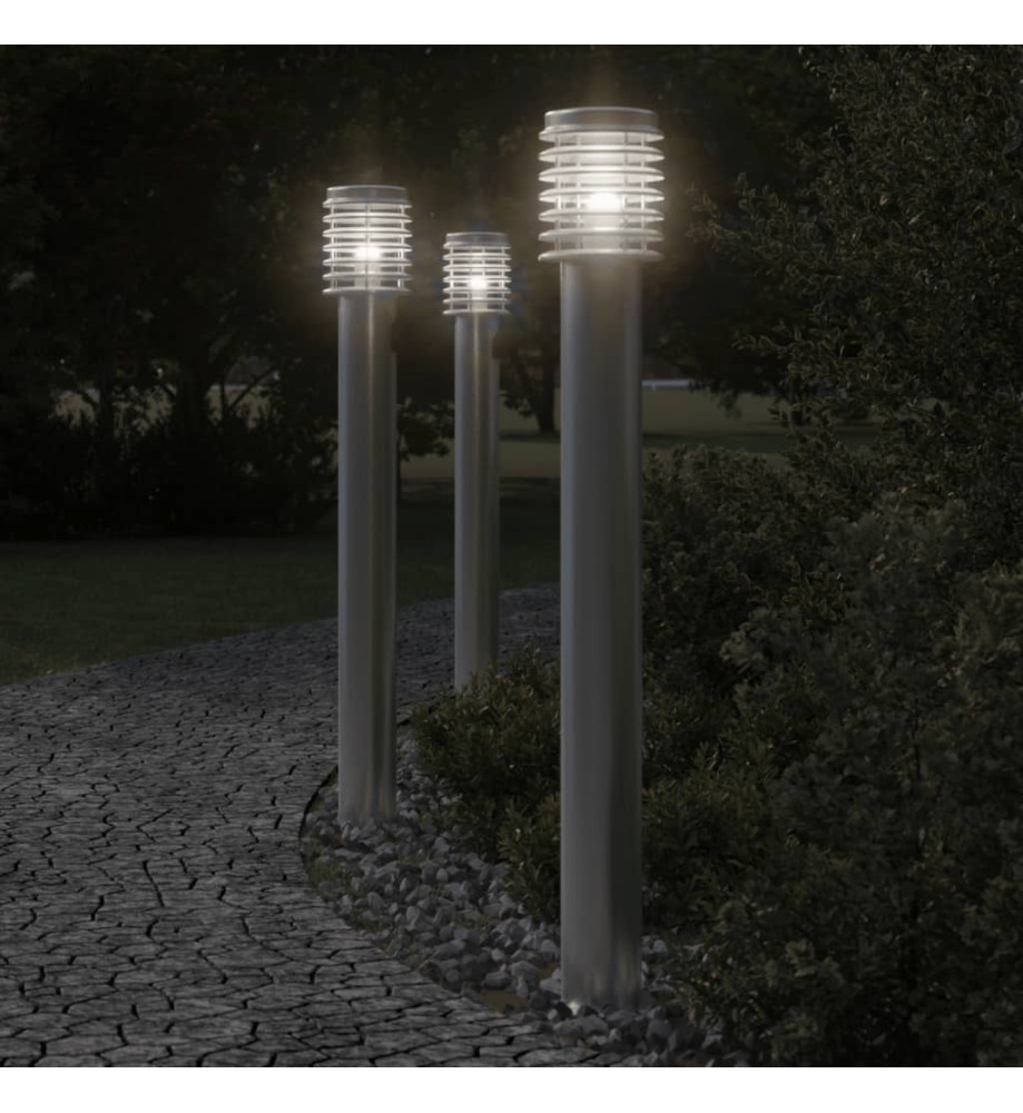 Lampadaires d'extérieur et sortie 3pcs argenté acier inoxydable