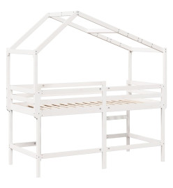 Lit superposé et échelle et toit blanc 90x190cm bois pin massif