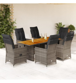 Ensemble à manger de jardin et coussins 7 pcs gris rotin