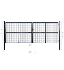 Portail en maille de jardin Acier galvanisé 400 x 150 cm Gris