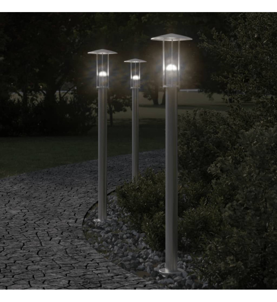 Lampadaire d'extérieur argenté 100 cm acier inoxydable