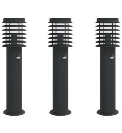 Lampadaires d'extérieur et capteurs 3 pcs noir acier inoxydable