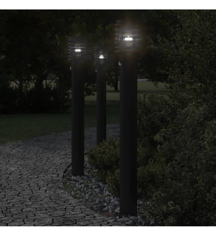 Lampadaires d'extérieur et capteurs 3 pcs noir acier inoxydable