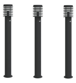 Lampadaires d'extérieur et capteurs 3 pcs noir acier inoxydable