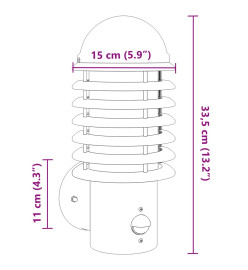 Applique murale d'extérieur avec capteur noir acier inoxydable