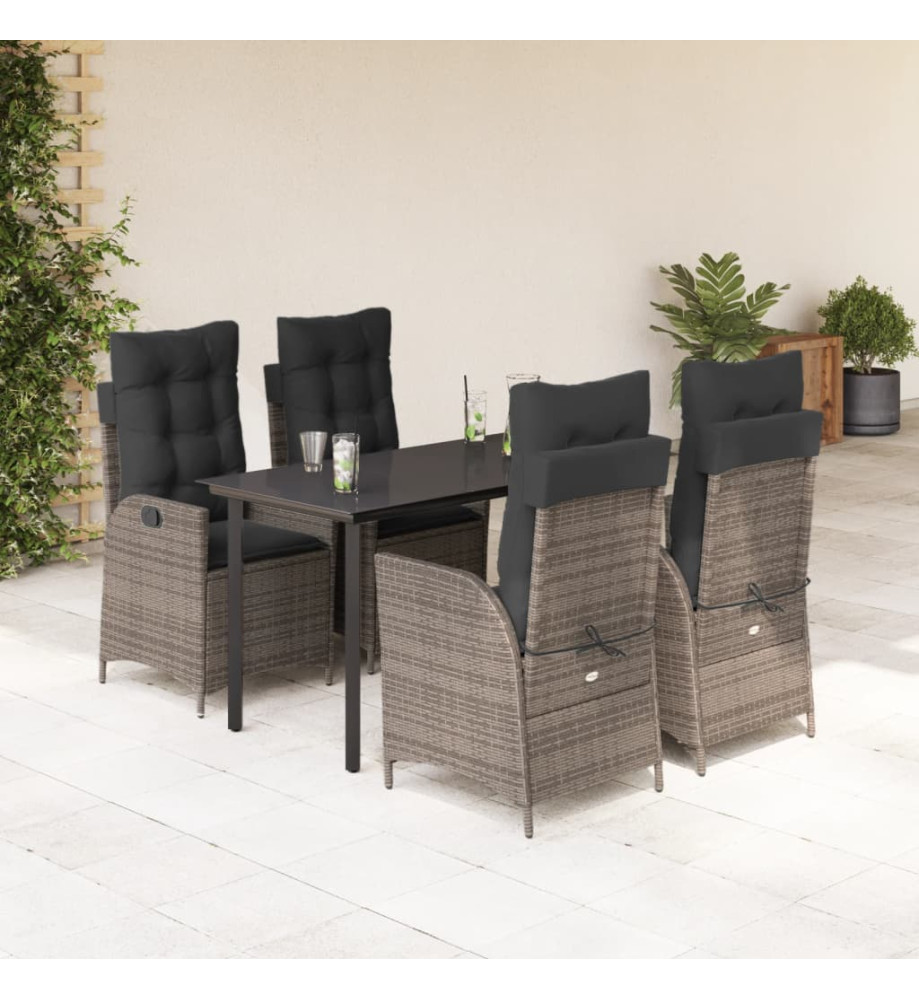 Ensemble à manger de jardin 5 pcs coussins gris résine tressée Ensemble à manger de jardin 5 pcs coussins gris résine tressée