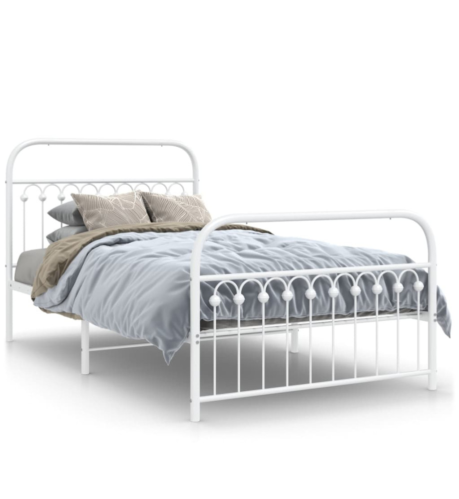 Cadre de lit métal avec tête de lit/pied de lit blanc 107x203cm Cadre de lit métal avec tête de lit/pied de lit blanc 107x203cm