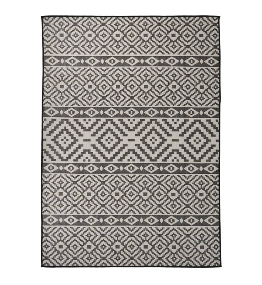 Tapis à tissage plat d'extérieur 120x170 cm Rayures noires