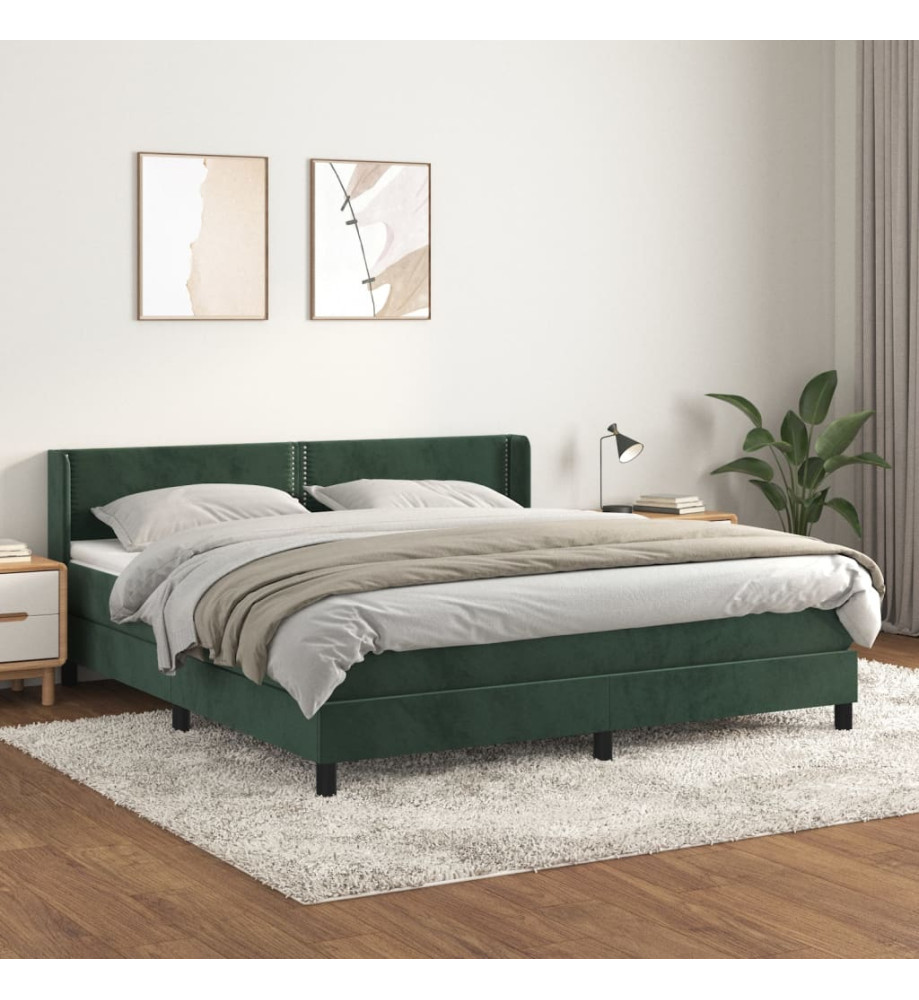 Sommier à lattes de lit et matelas Vert foncé 160x200cm Velours Sommier à lattes de lit et matelas Vert foncé 160x200cm Velours