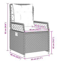 Ensemble à manger de jardin et coussins 5 pcs gris clair rotin