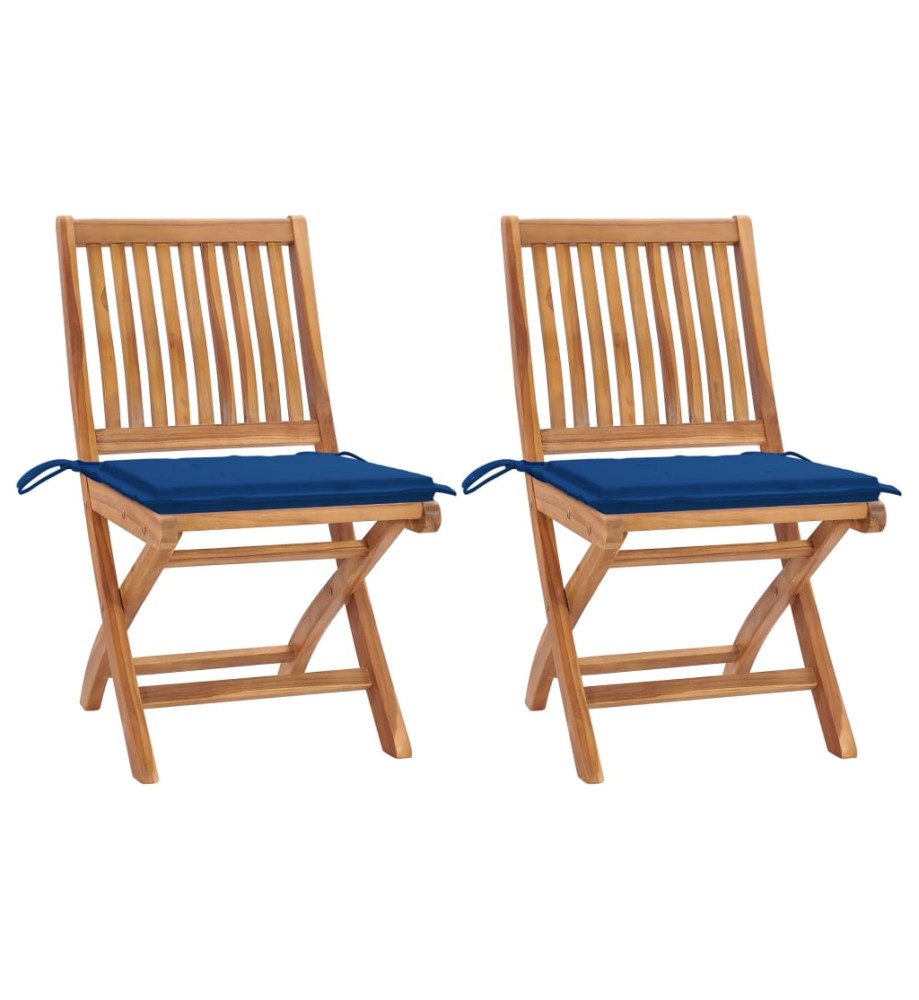 Chaises de jardin 2 pcs avec coussins bleu royal Bois de teck Chaises de jardin 2 pcs avec coussins bleu royal Bois de teck