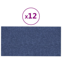 Panneaux muraux 12 pcs Bleu 30x15 cm Tissu 0,54 m²