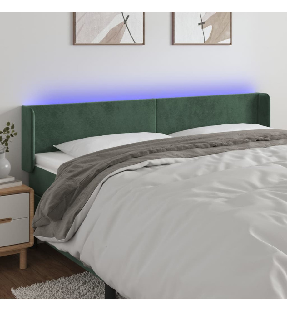 Tête de lit à LED Vert foncé 163x16x78/88 cm Velours Tête de lit à LED Vert foncé 163x16x78/88 cm Velours