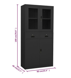 Armoire de bureau Anthracite 90x40x180 cm Acier et verre trempé