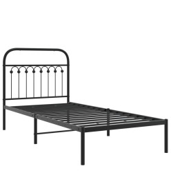 Cadre de lit métal avec tête de lit noir 90x200 cm
