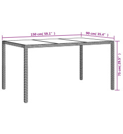 Table de jardin 150x90x75cm Verre trempé et résine tressée Noir