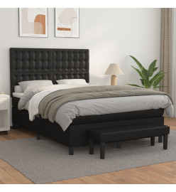 Sommier à lattes de lit avec matelas Noir 140x190 cm Similicuir