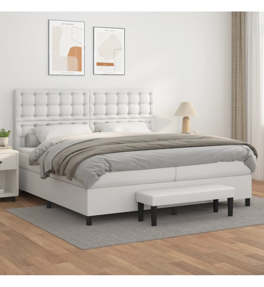 Sommier à lattes de lit avec matelas Blanc 200x200cm Similicuir