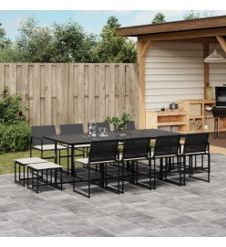 Ensemble à manger de jardin 13 pcs coussins noir résine tressée