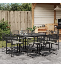 Ensemble à manger de jardin 9pcs coussins noir résine tressée