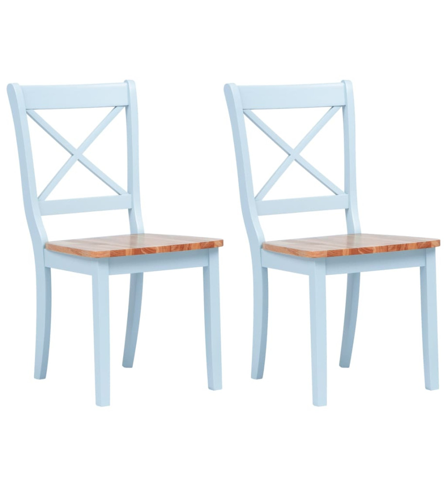 Chaises à manger lot de 2 gris/bois clair bois d'hévéa massif