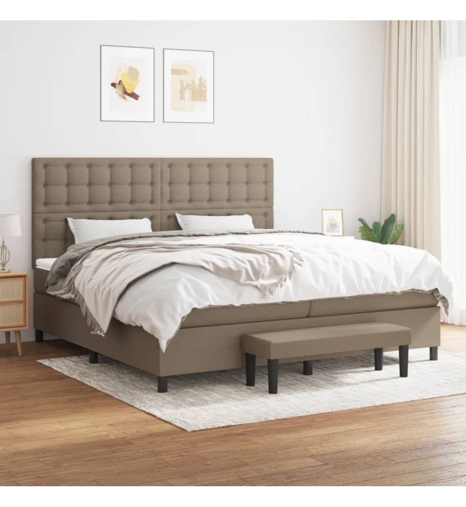 Sommier à lattes de lit avec matelas Taupe 200x200 cm Tissu Sommier à lattes de lit avec matelas Taupe 200x200 cm Tissu