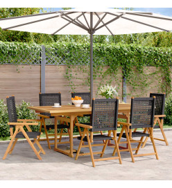 Ensemble à manger de jardin 7 pcs noir rotin et bois massif