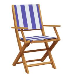 Chaises de jardin lot de 2 bleu/blanc bois acacia massif tissu