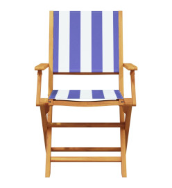 Chaises de jardin lot de 2 bleu/blanc bois acacia massif tissu