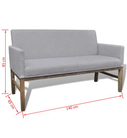 Banc avec coussin rembourré tissu hévéa gris clair