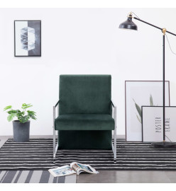 Fauteuil avec pieds en chrome Vert foncé Velours