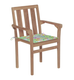 Chaises de jardin 2 pcs avec coussins à motif de feuilles Teck