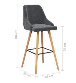 Chaises de bar lot de 2 gris foncé velours