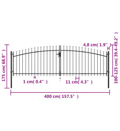 Double portail avec haut sous forme de lance 400 x 175 cm