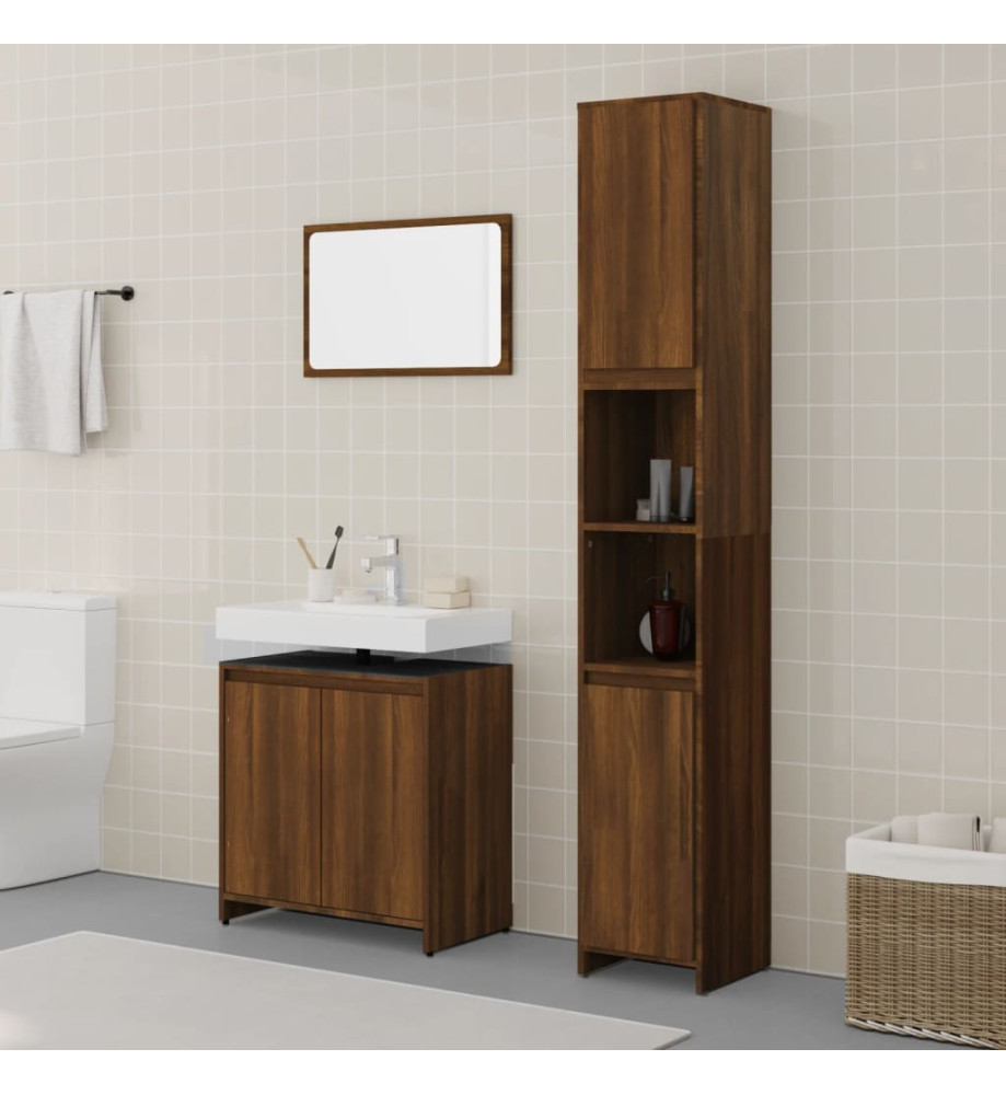 Ensemble de meubles de salle de bain 3 pcs Chêne marron