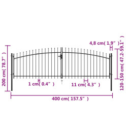 Double portail avec haut sous forme de lance 400 x 200 cm